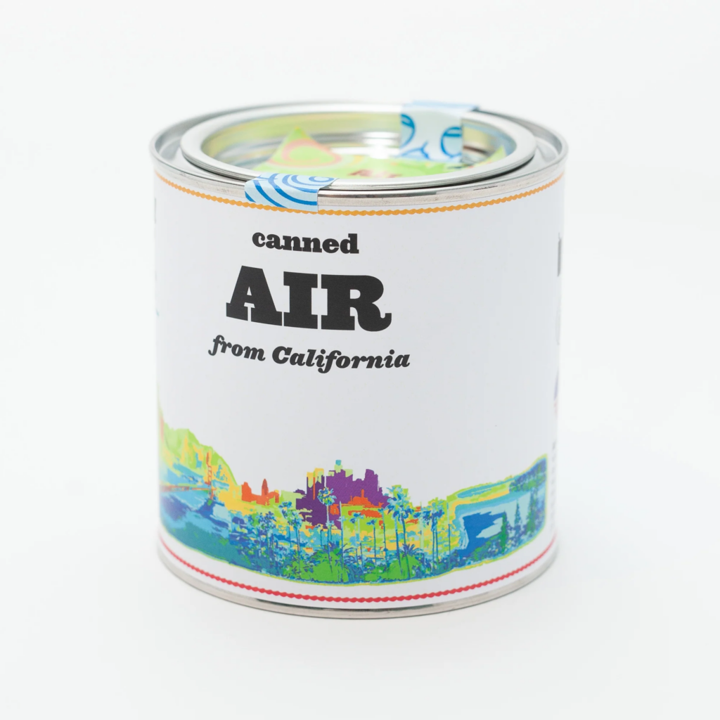 A can, similar to a paint can, with the text "Canned Air from California"
