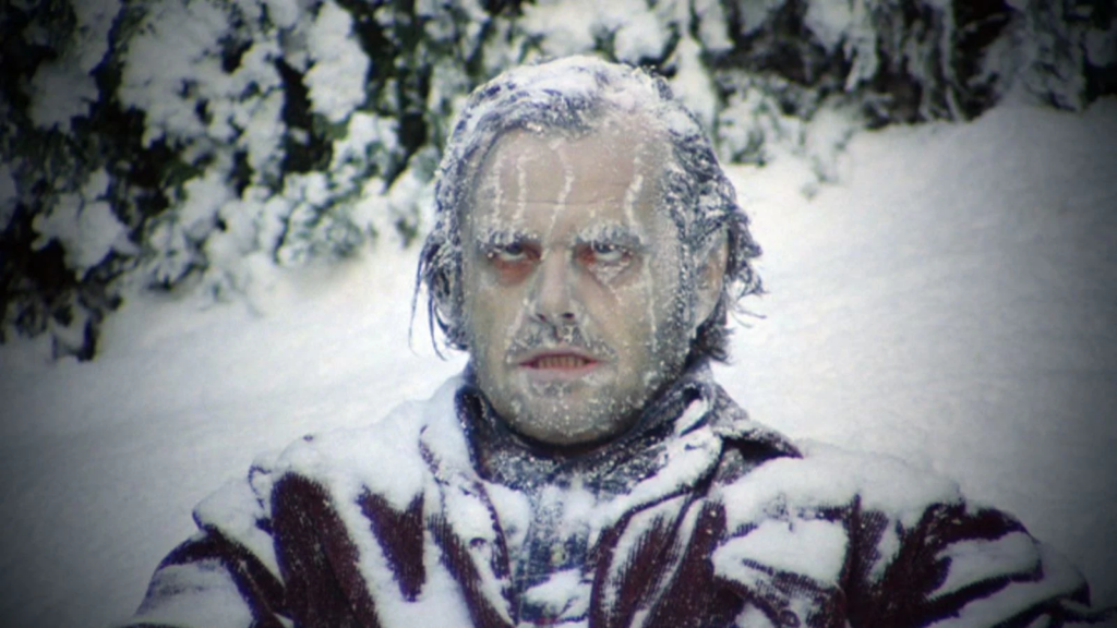 Image from "The Shining" with a frozen Jack Nicholson
